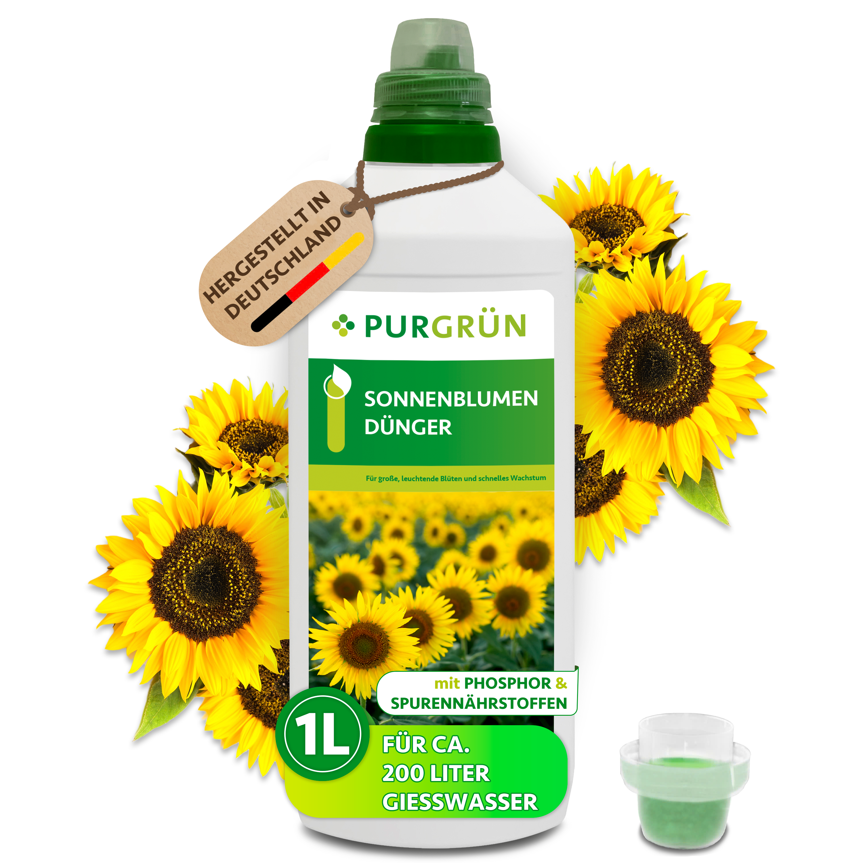 Sonnenblumen Dünger flüssig 1 L für 200 L Gießwasser, für kräftiges Wachstum & leuchtende Blüten – Purgrün