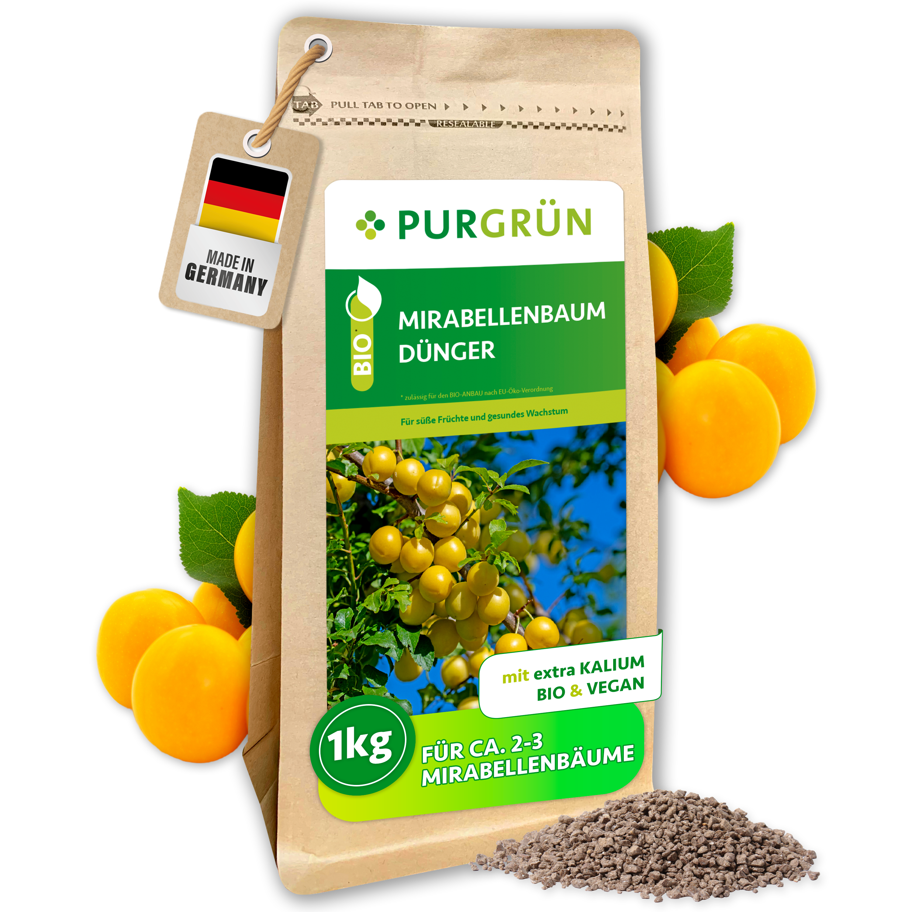 Purgrün / Mirabellenbaum Dünger Bio Granulat 1 kg, organisch, vegan