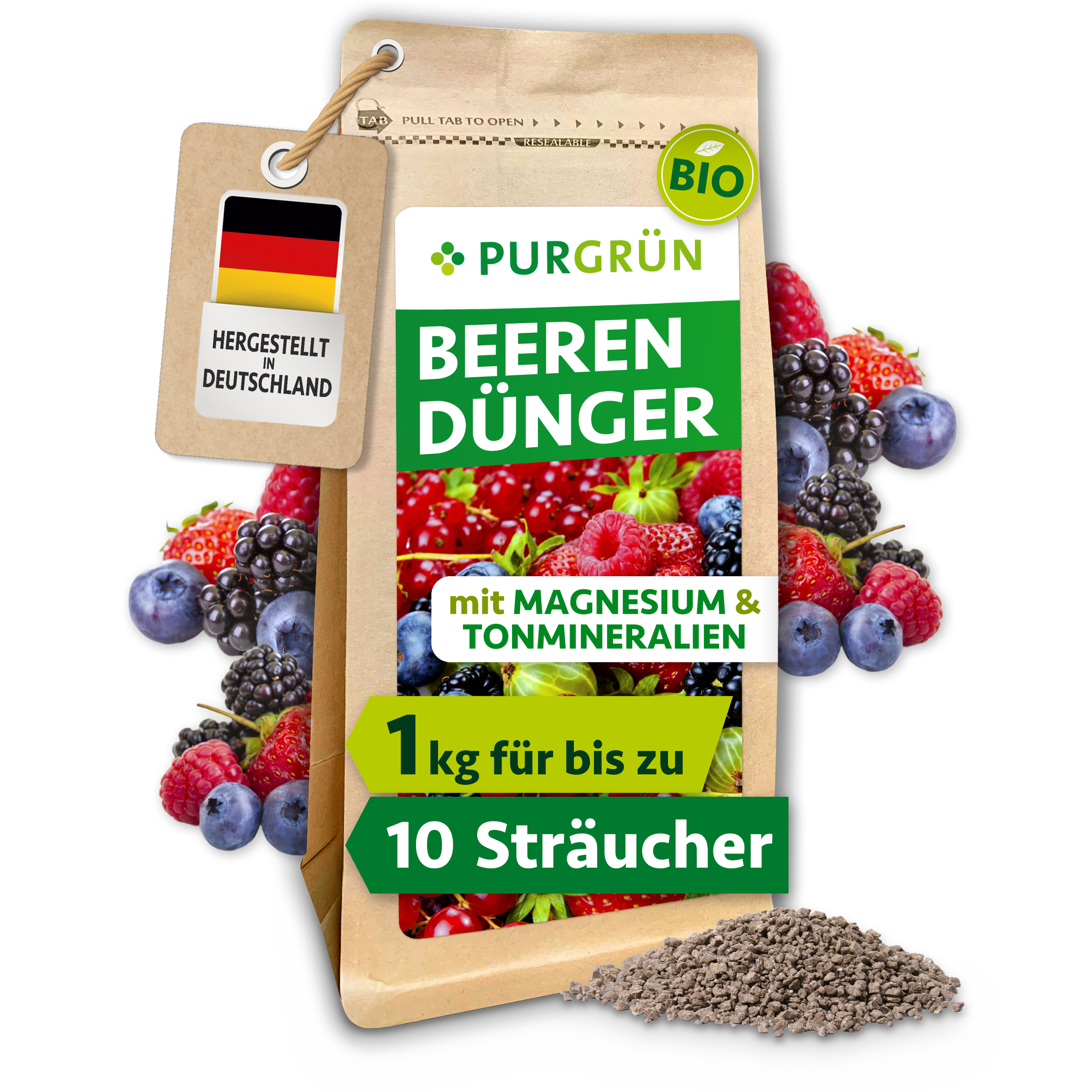 Beerendünger Bio Granulat 1 kg, für aromatische Beeren, Langzeitwirkung – Purgrün