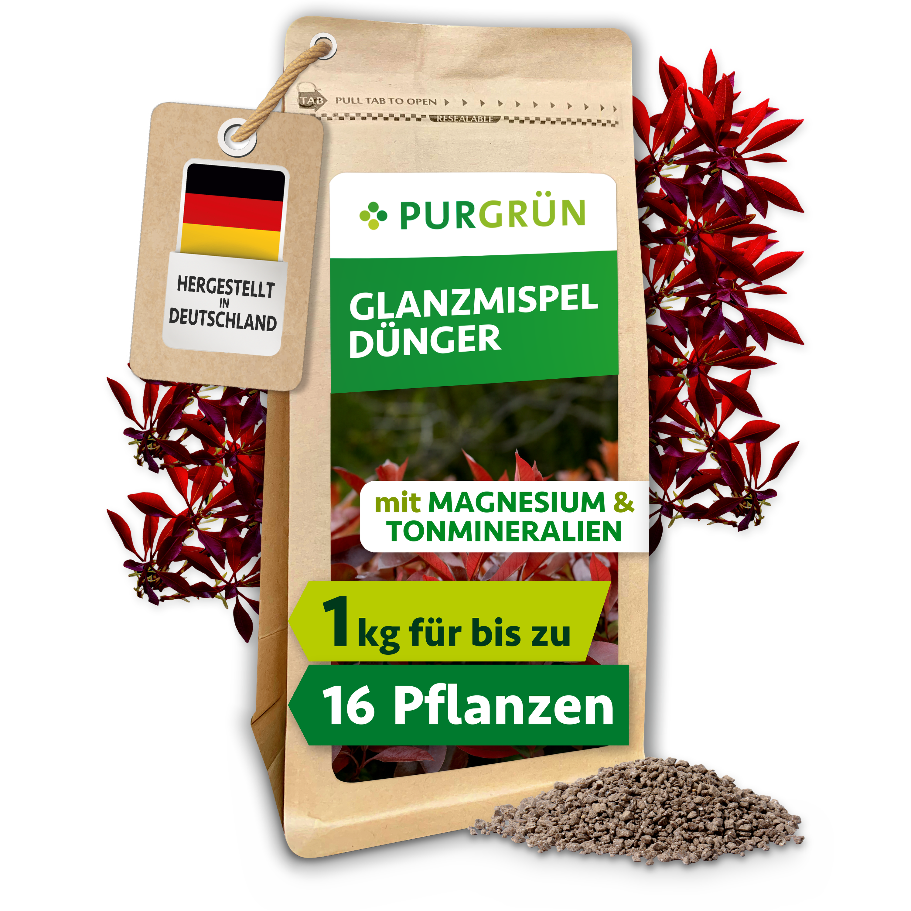 Glanzmispel Dünger Granulat 1 kg, mit Magnesium, Langzeitwirkung – Purgrün