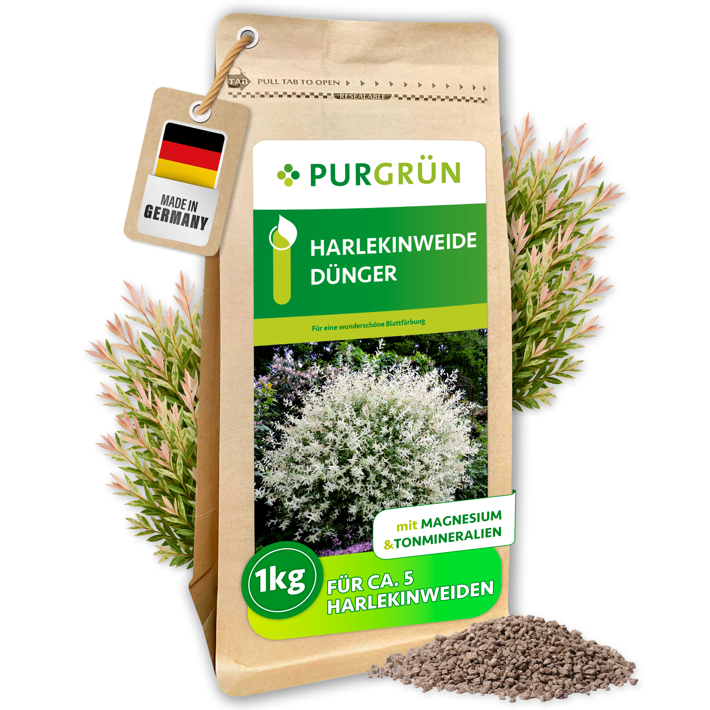 Purgrün / Harlekinweide Dünger Granulat 1 kg für 20 m², für leuchtendes Laub, Sofort- & Langzeitwirkung