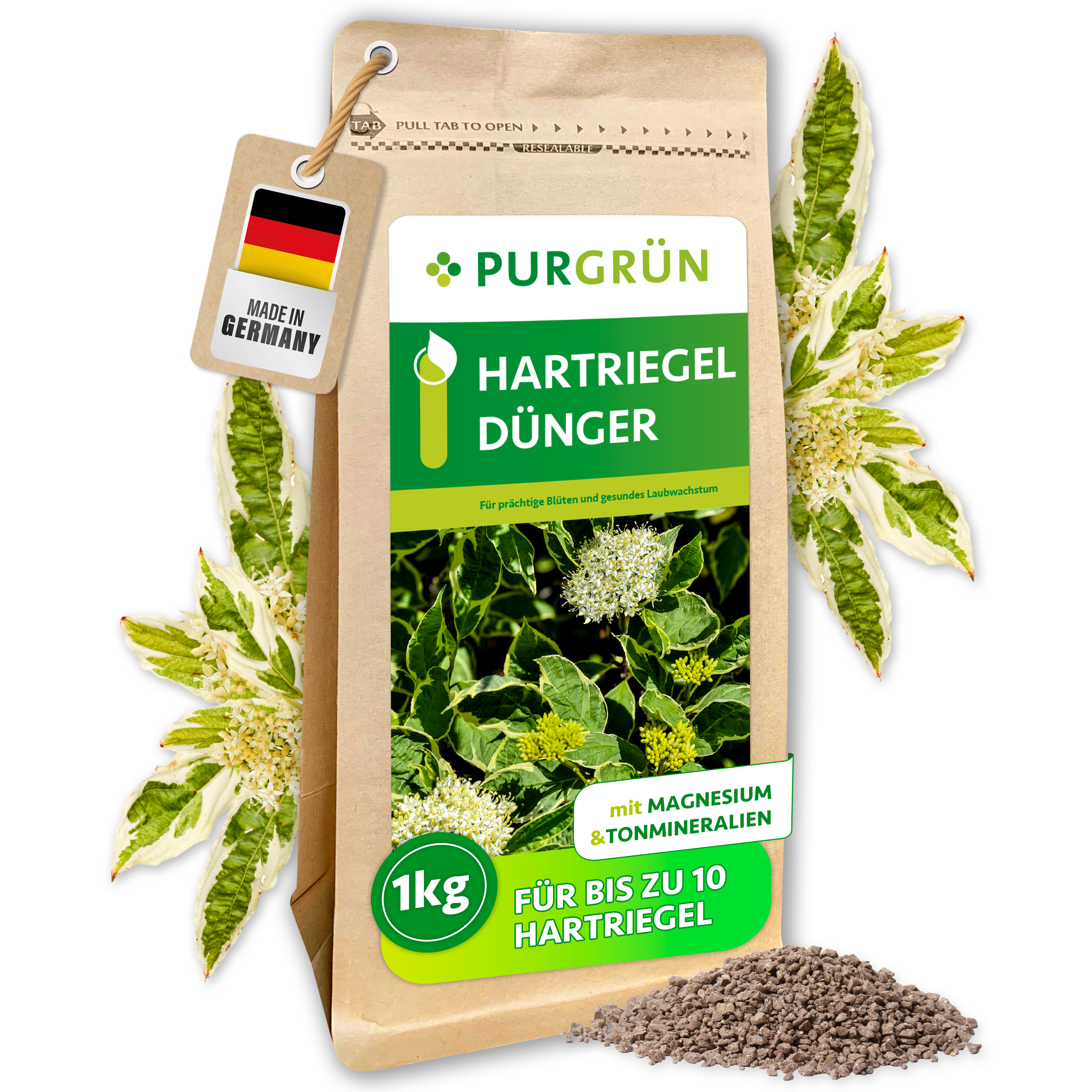 Hartriegel Dünger Granulat 1 kg, gegen Blattverfärbungen, Sofort- & Langzeitwirkung – Purgrün