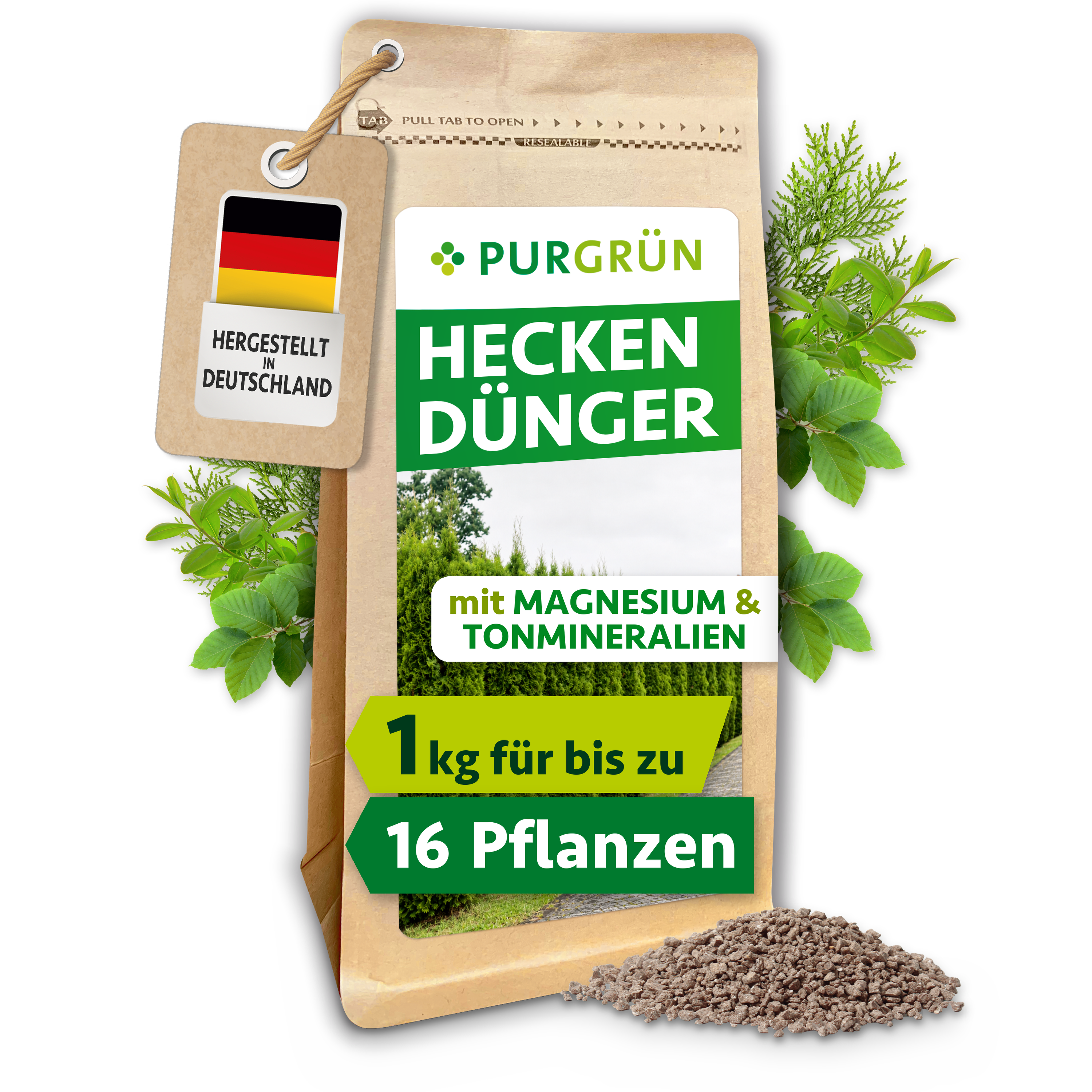 Heckendünger Granulat 1 kg, Langzeitwirkung, mit Magnesium – Purgrün