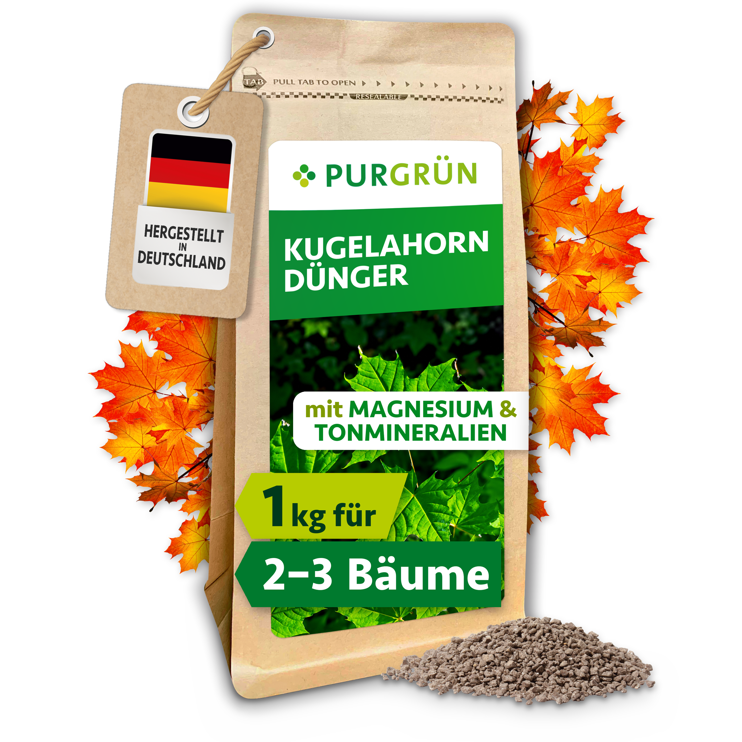 Kugelahorn Dünger Granulat 1 kg, mit Magnesium, Langzeitwirkung – Purgrün