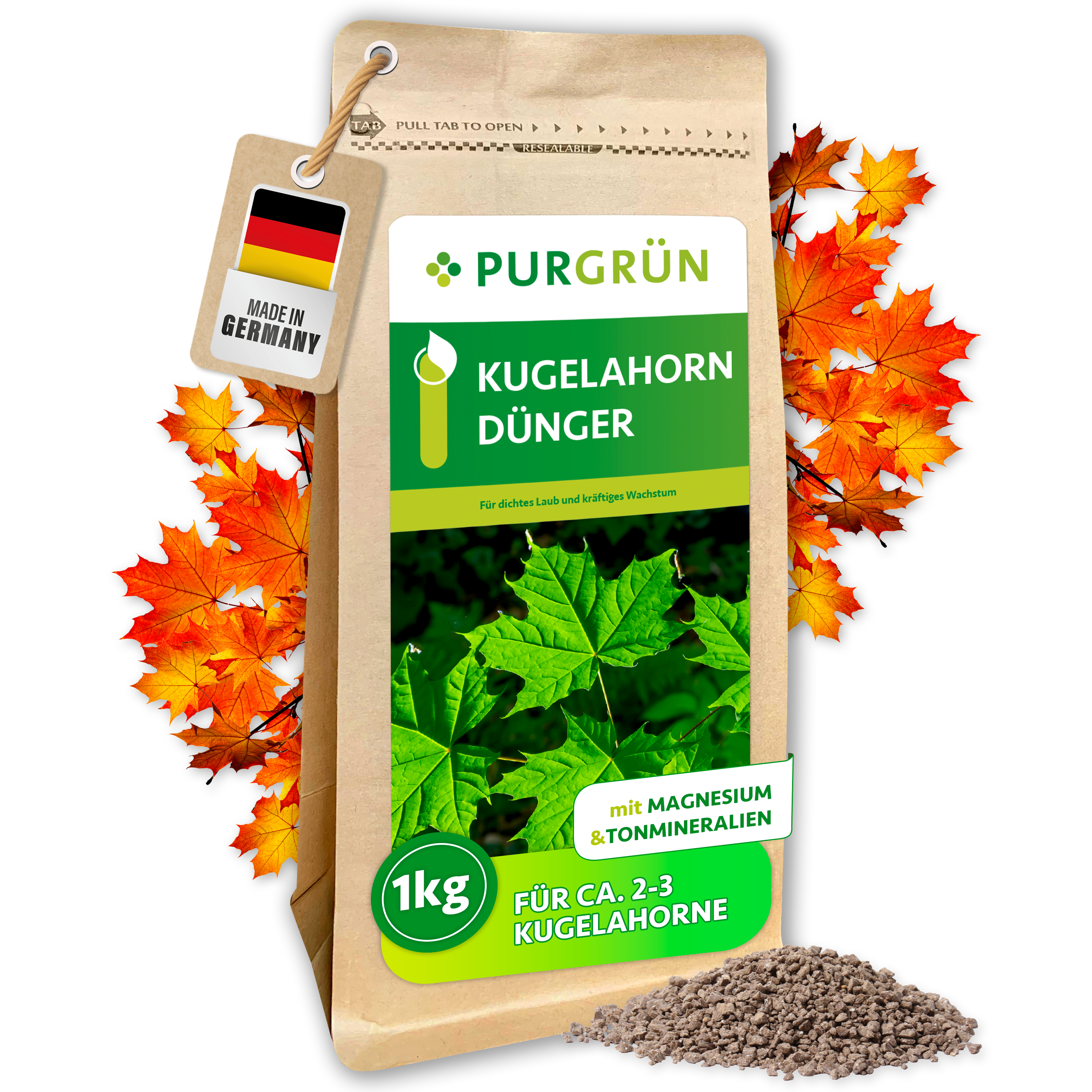 Kugelahorn Dünger Granulat 1 kg, gegen Blattverfärbungen, Sofort- & Langzeitwirkung – Purgrün