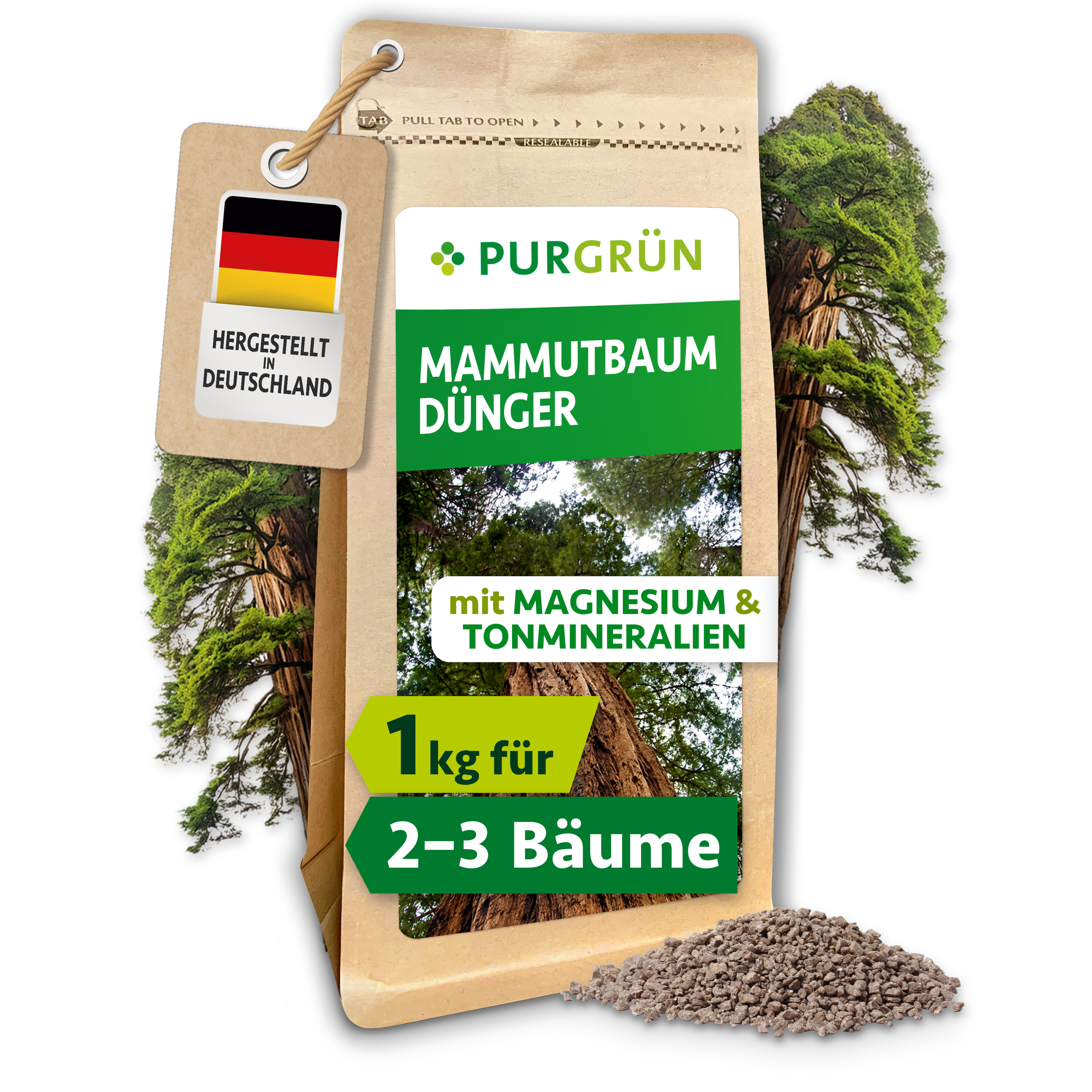 Mammutbaum Dünger Granulat 1 kg, für sattgrüne Nadeln, Langzeitwirkung – Purgrün