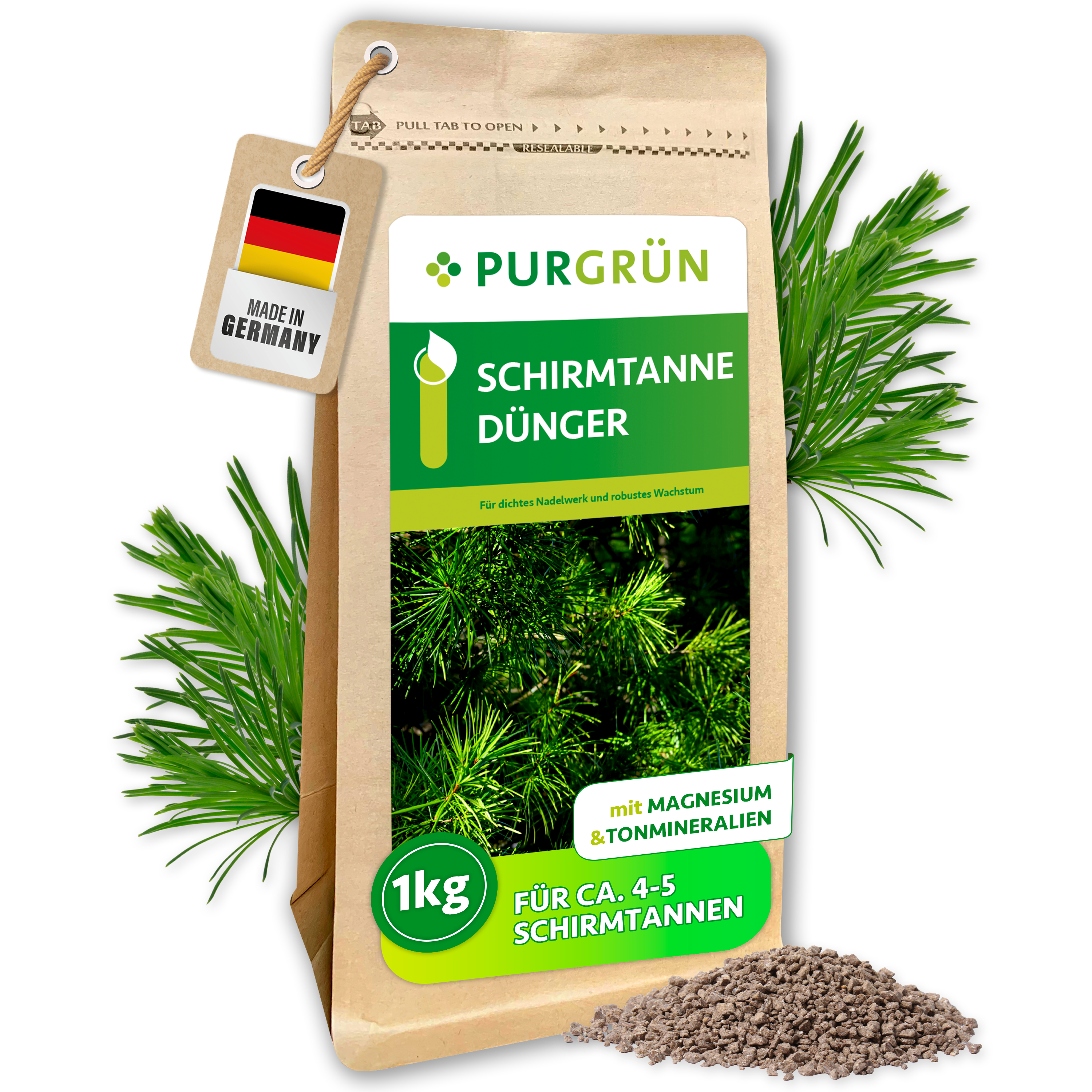Purgrün / Schirmtanne Dünger Granulat 1 kg, gegen Nadelverfärbung, Sofort- & Langzeitwirkung