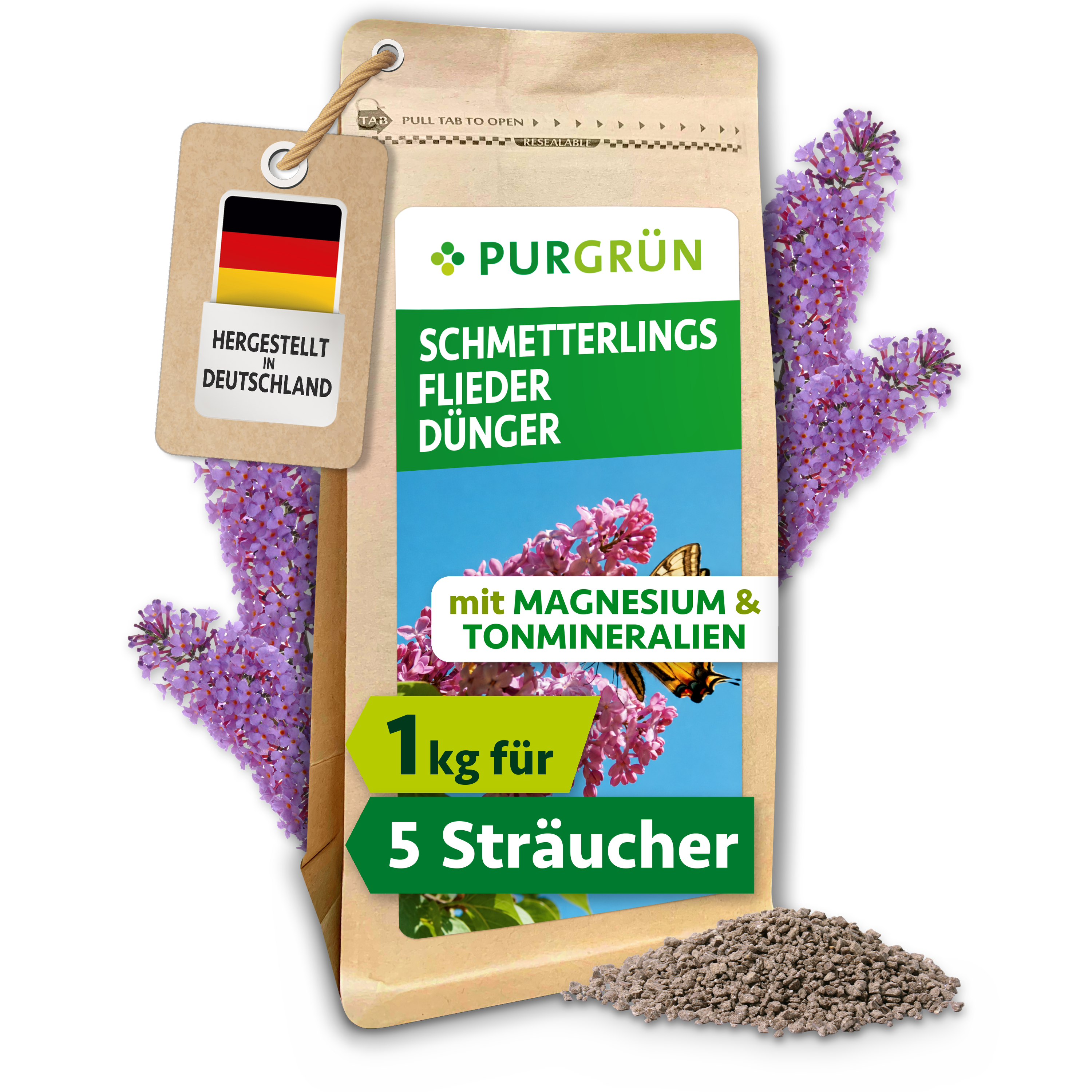 Schmetterlingsflieder Dünger Granulat 1 kg, für üppige Blüten, mit Langzeitwirkung – Purgrün