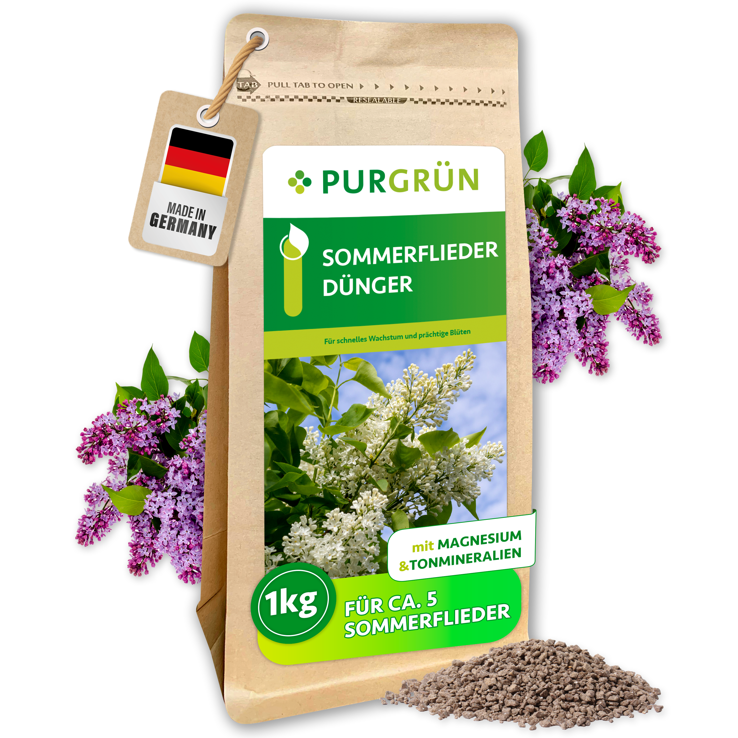 Purgrün / Sommerflieder Dünger Granulat 1 kg, für üppige Blüten, Sofort- & Langzeitwirkung