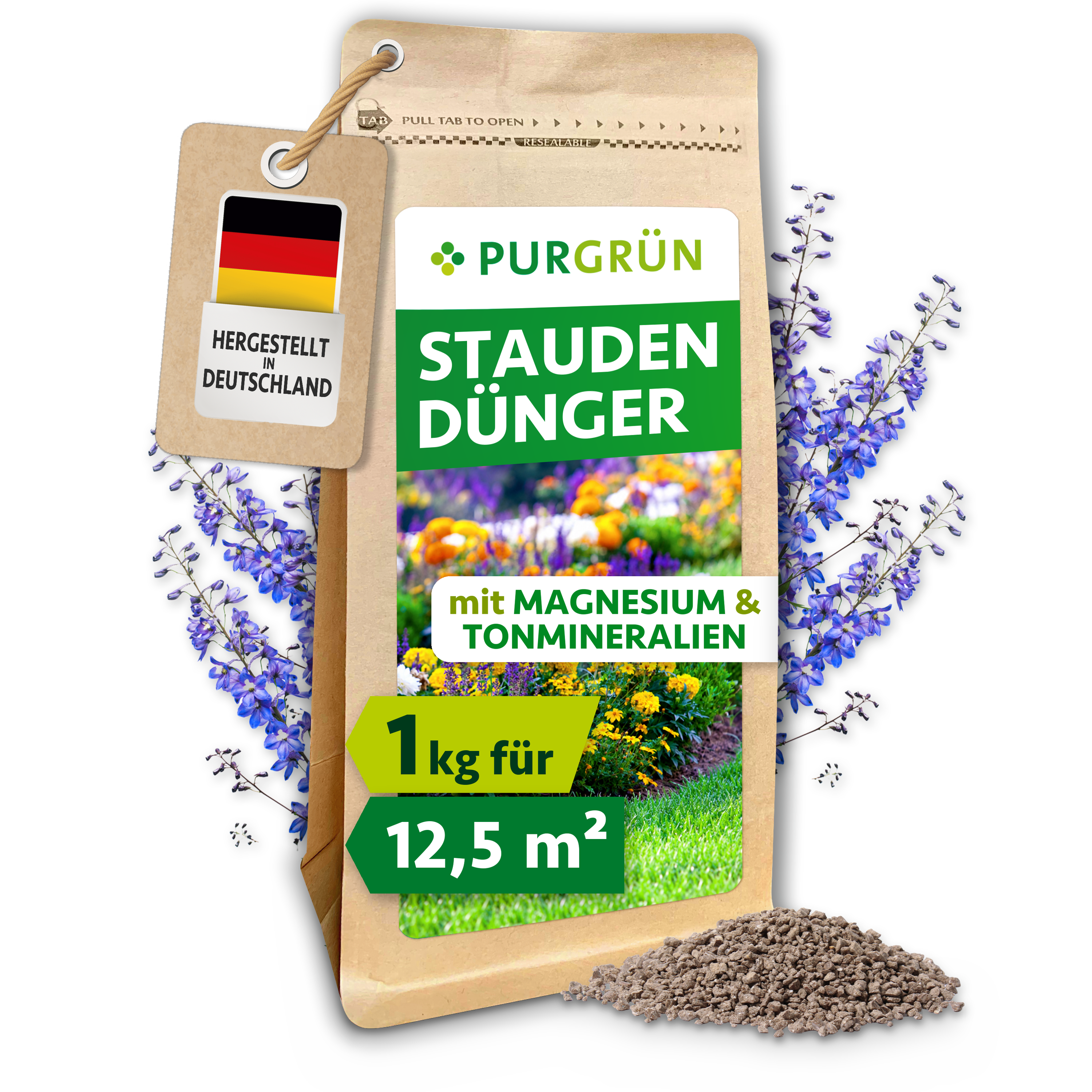 Purgrün | Staudendünger Granulat 1 kg, für üppige Blüten, Langzeitwirkung