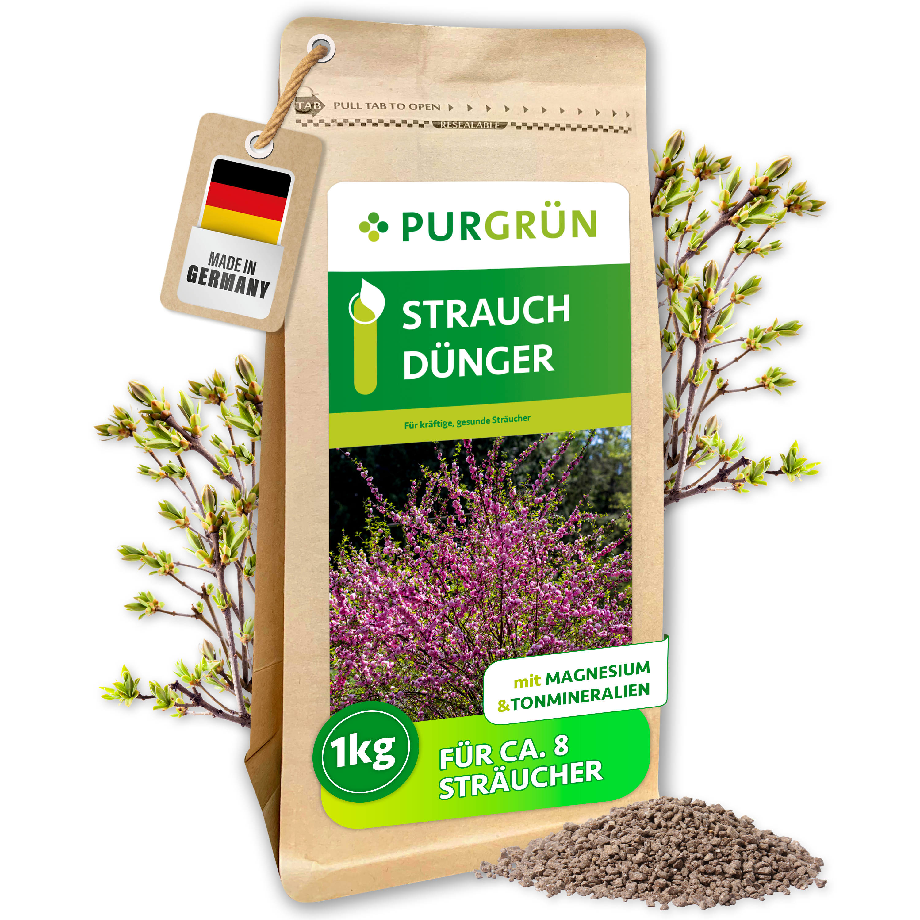Strauchdünger Granulat 1 kg, gegen Blattverfärbungen, Sofort- & Langzeitwirkung – Purgrün