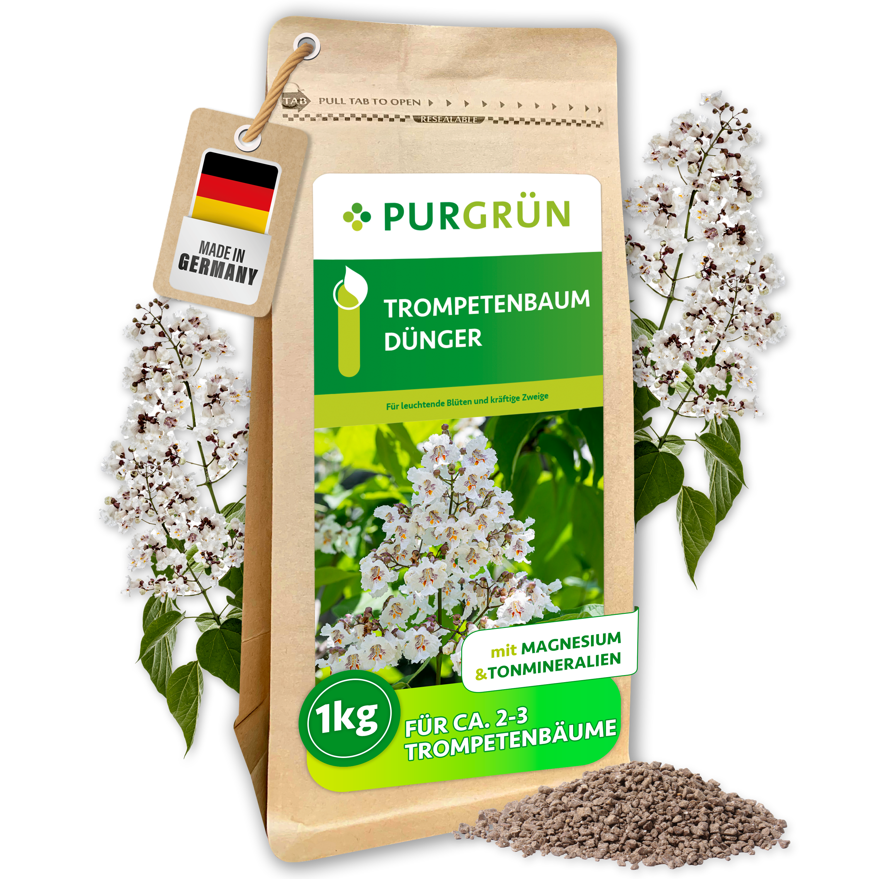 Purgrün / Trompetenbaum Dünger Granulat 1 kg, für üppige Blüten, Sofort- & Langzeitwirkung