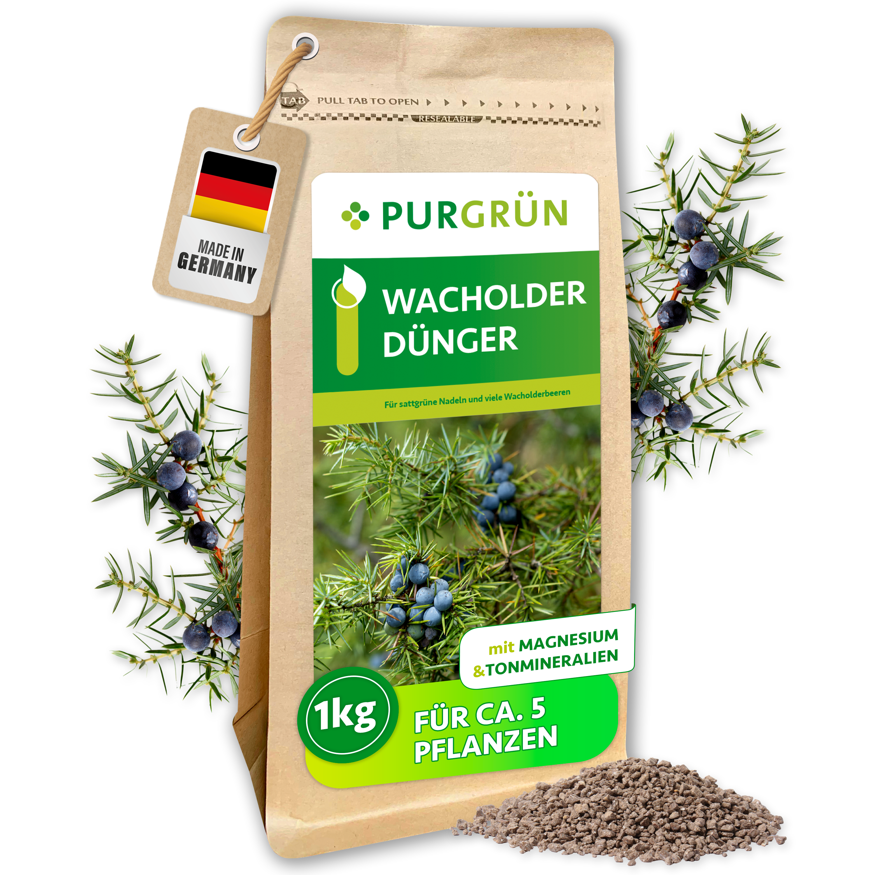 Purgrün / Wacholder Dünger Granulat 1 kg für 20 m², für tiefgrüne Nadeln & üppige Beeren