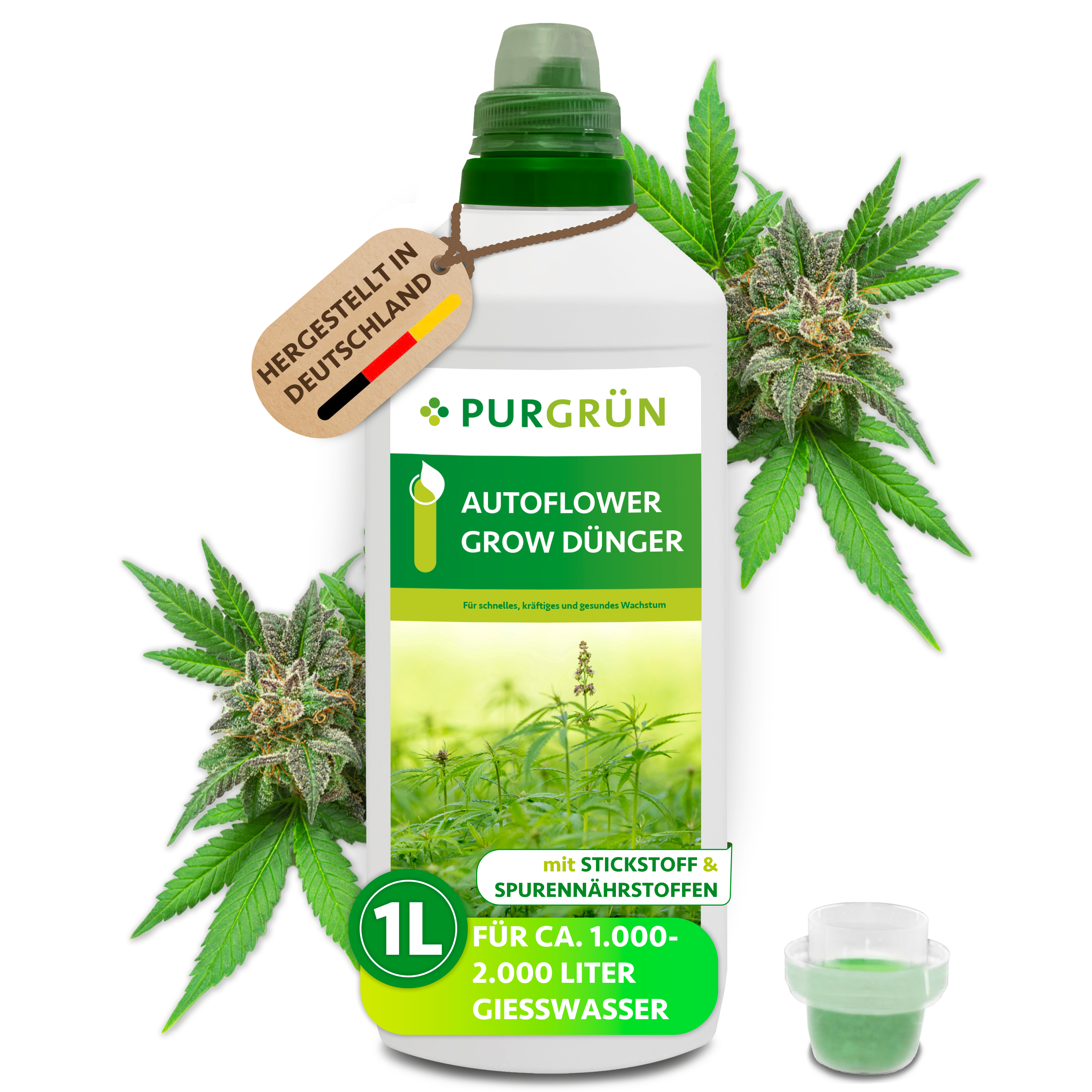 Autoflower Grow Dünger flüssig 1 L, ergiebig für 2000 L, für Wachstum und Wurzelbildung – Purgrün
