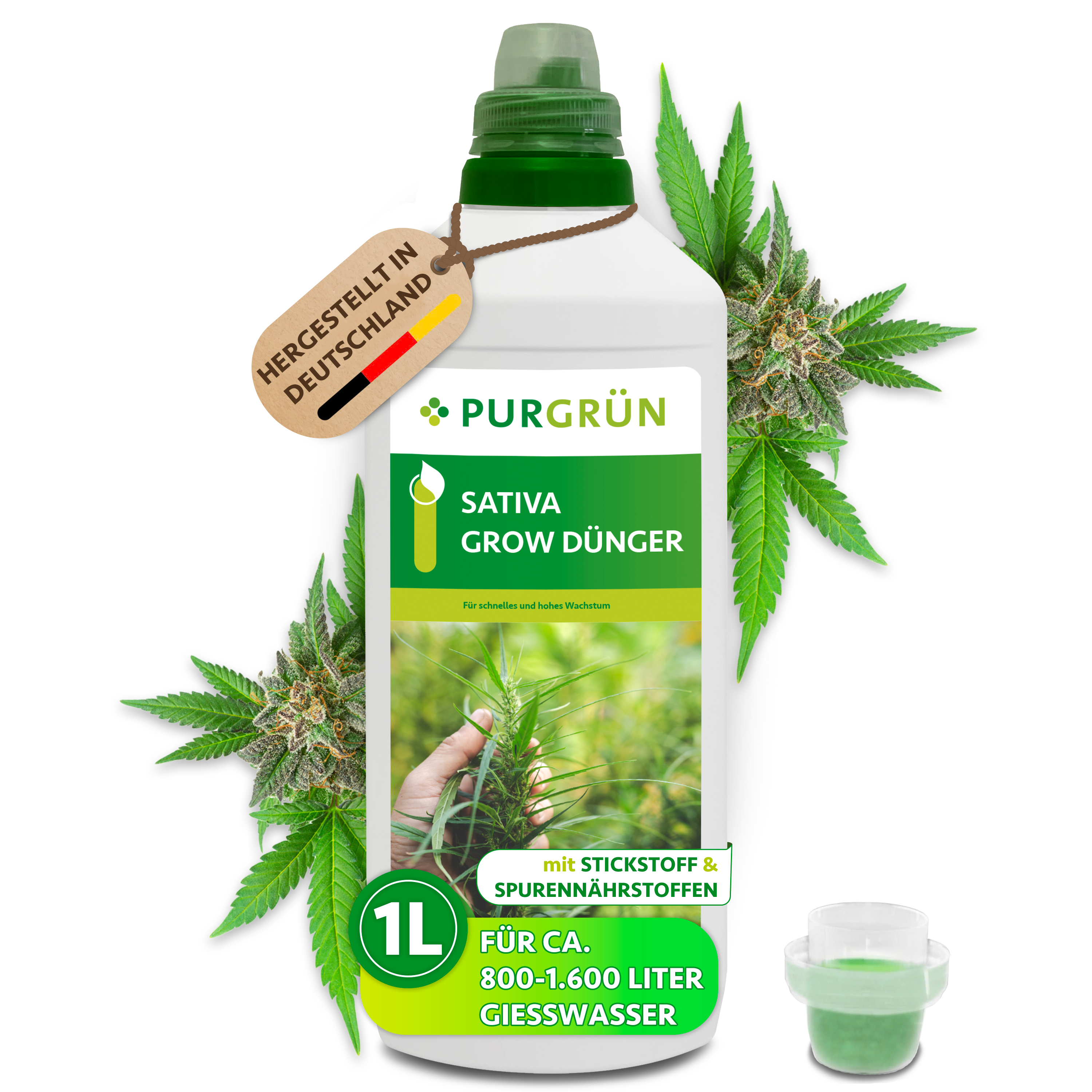Sativa Hanf Grow Dünger flüssig 1 L für bis zu 1600 L Gießwasser, mit Spurennährstoffen, kaliumreich – Purgrün