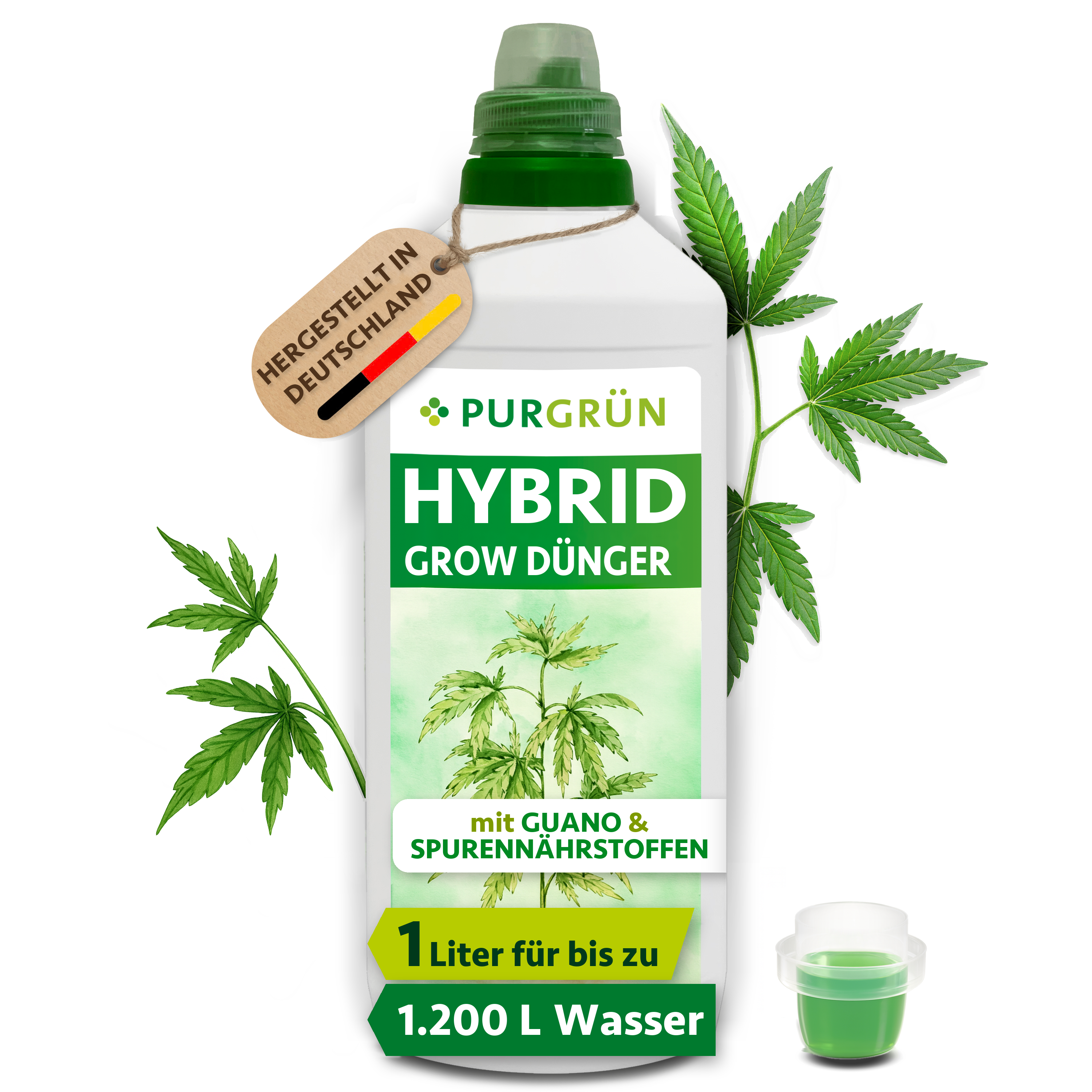 Purgrün | Hybrid Hanf Grow Dünger flüssig 1 L, mit Guano & Spurennährstoffen, Indoor & Outdoor