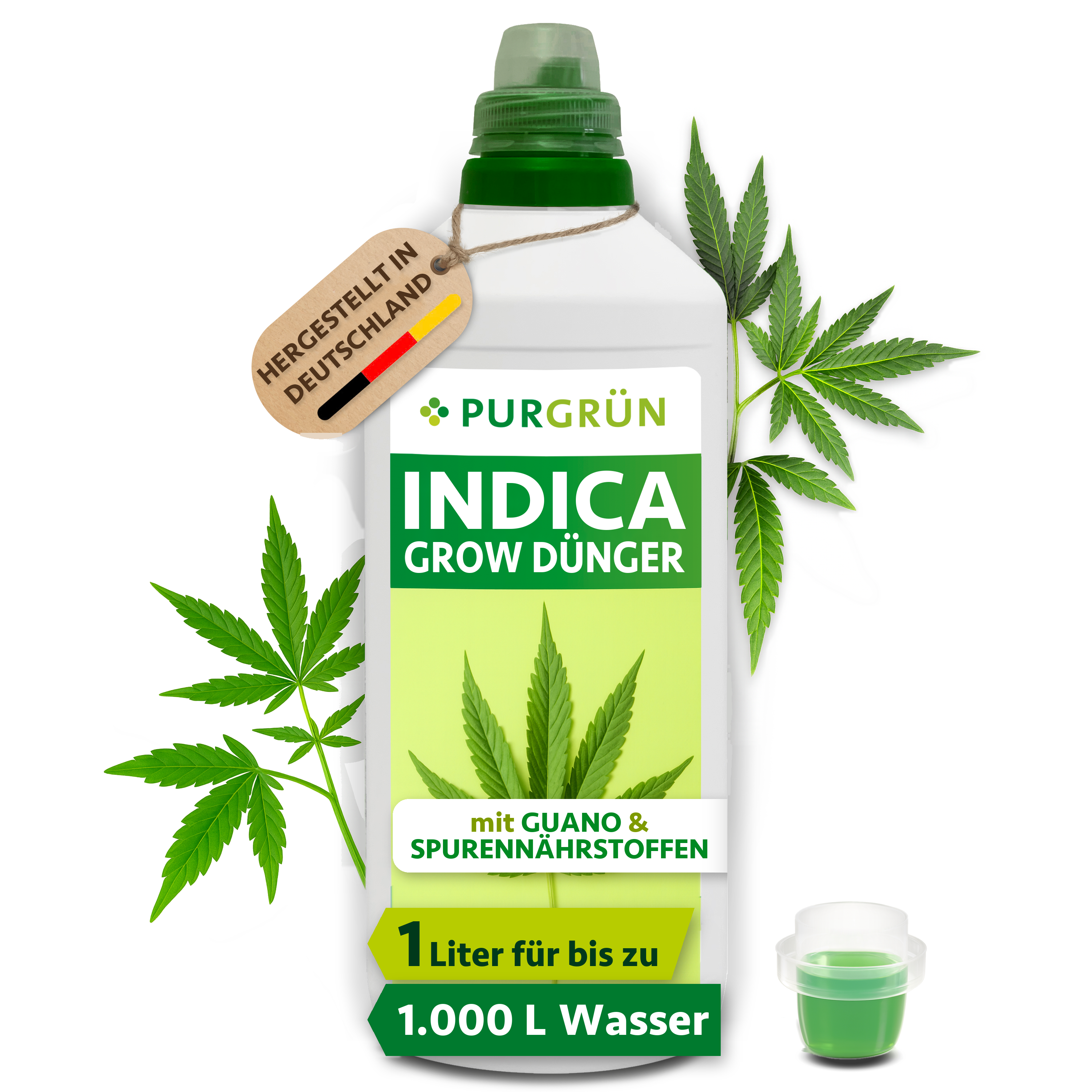 Purgrün | Indica Hanf Grow Dünger flüssig 1 L für bis zu 1.000 L Gießwasser, mit Guano & Spurennährstoffen