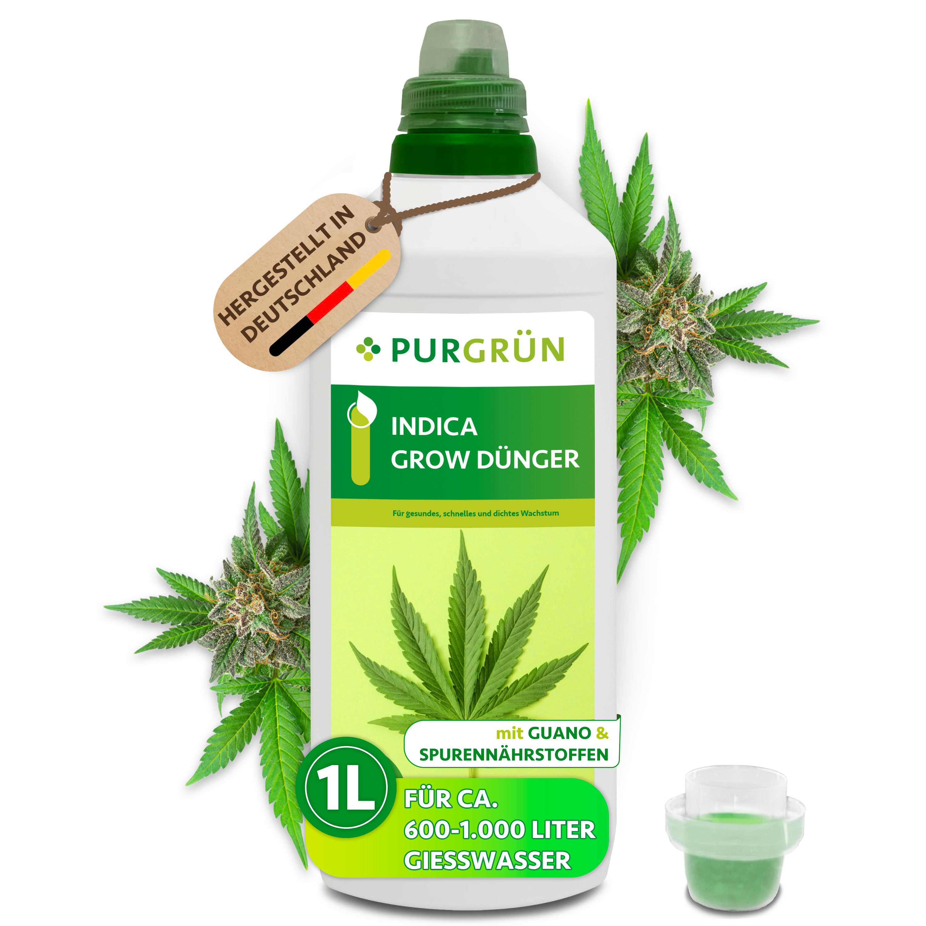 Purgrün / Indica Hanf Grow Dünger flüssig 1 L für bis zu 1.000 L Gießwasser, mit Guano & Spurennährstoffen